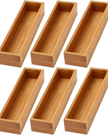 YBM Home Bamboo Drawer Organizer Storage Box for Kitchen Drawer, Junk Drawer, Office, Bedroom, Children Room, Craft, Sewing, and Bathroom, 6 Pack 3x12x2 inch