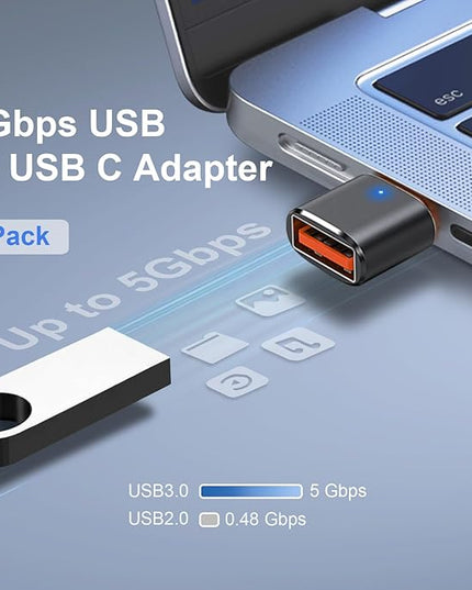 6 Pack USB C to USB Adapter, USB C Male to USB 3.0 Female OTG Adapter for iPhone 17/16/15, Mac, iPad, Samsung Galaxy S24 S25, Notebook, and More Type C Devices, Black