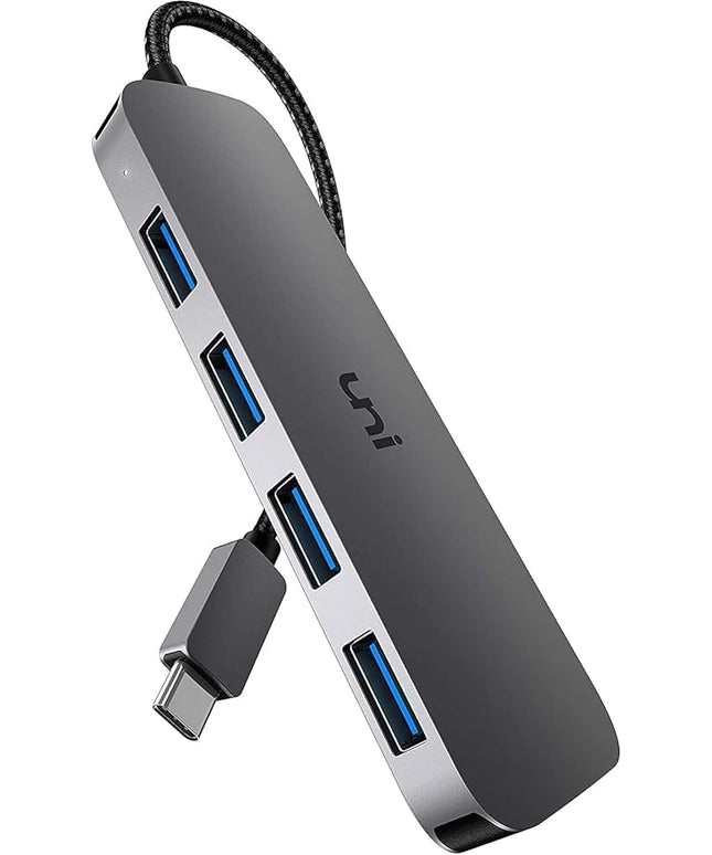 uni USB C to USB Hub Multiport Adapter, Aluminum 4 Ports USB C Splitter for Laptop, Slim Thunderbolt 3/4 Data USB Hub Compatible for MacBook Pro/Air, iPad Pro, Dell, Chromebook | Keyboard, Mouse, HDD
