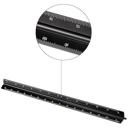 6 Pcs Triangular Ruler Set 12 Inch Engineering Scale Aluminum Architect Drafting Ruler Metal Protractor Arquitectura Accessories for Students Draftsman Engineers Metric(Black)