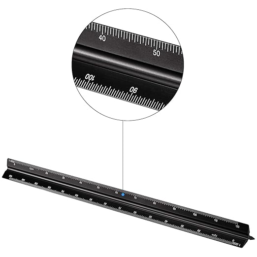 6 Pcs Triangular Ruler Set 12 Inch Engineering Scale Aluminum Architect Drafting Ruler Metal Protractor Arquitectura Accessories for Students Draftsman Engineers Metric(Black)