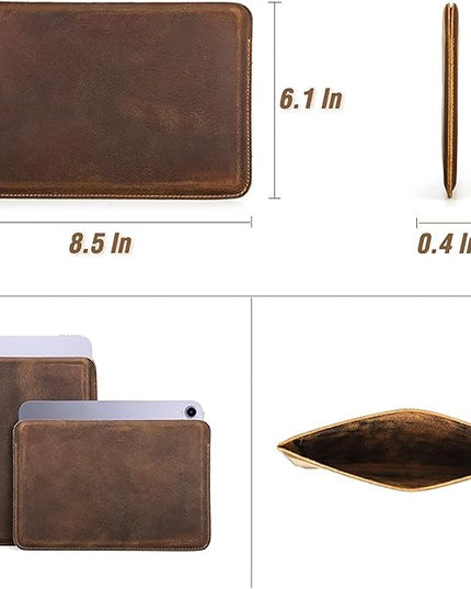 Top Grain Leather 8.3" Slim Tablet Protective Case, Solid Minimalist Vintage Design, Fully Handmade, Compatible with 8.3" iPad mini 6 iPad mini 7.9" & Other Tablets, Coffee 8.3 Inch