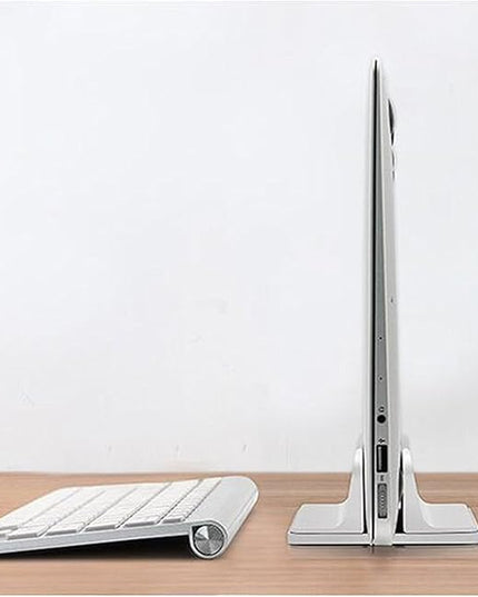 Vertical Laptop Stand for Desk [Adjustable] Sturdy Aluminum Dock Fits All Laptops (up to 20.3 inches) Space Saving, Modern Compact Holder, Compatible with MacBook Pro/Air, Surface, HP, Dell (Silver)