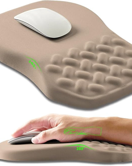 Ergonomic Slope Mouse Pad Wrist Support, Wrist Rest Mousepad for Carpal Tunnel Pain Relief with Massage Bulge and Slow Rebound Memory Foam (12x8 inch, Sand Color)