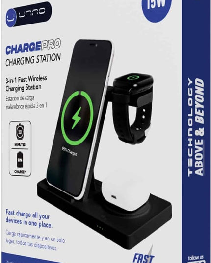 UNNO 3-in-1 Magnetic Wireless Charging Station with Fast Charge | Compatible with iPhone 15/14/13/12, Apple Watch (All Series), AirPods Pro 3/2 | Desktop Stand for Home & Office