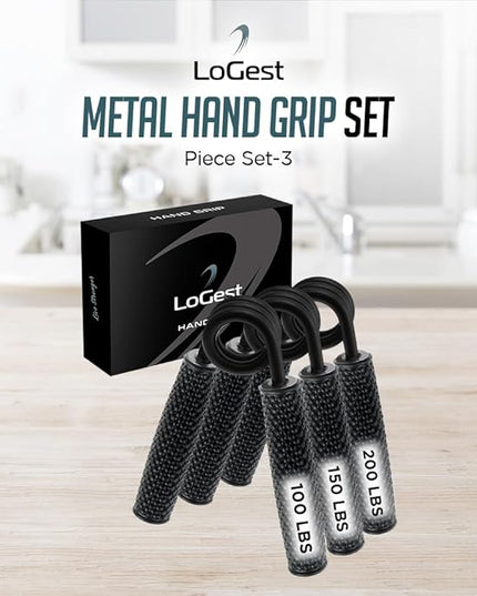 Logest Metal Hand Grip Set, 100LB-200LB 3 Pack 50LB-200LB 4 Pack No Slip Heavy-Duty Grip Strengthener with Gift Box, Great Wrist & Forearm Hand Exerciser, Home Gym, Hand Gripper Grip Strength Trainer