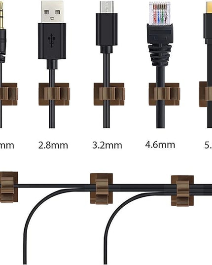 Viaky Adjustable Cable Clips, 30 Pcs Brown Adhesive Holder Ideal Cord Winder Management for Organizing Wires-Car Home Office and Desk Nightstand
