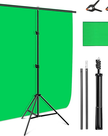 Green Screen Backdrop Kit with Stand, PULUZ 3.2x6.5ft Portable GreenScreen Background Stand, T-Shape Green Screen Stand kit with Clamp Carrying Bag for Streaming Video and Photography Shoots