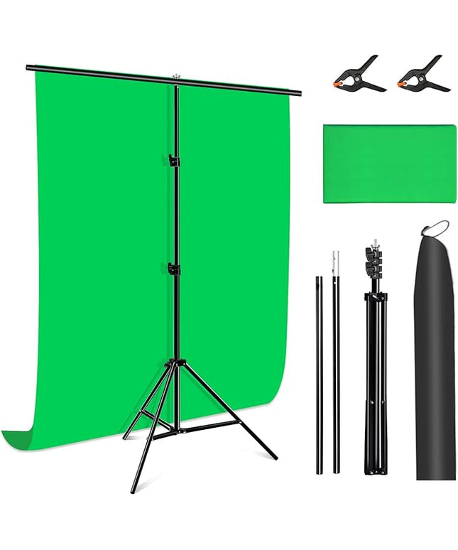 Green Screen Backdrop Kit with Stand, PULUZ 3.2x6.5ft Portable GreenScreen Background Stand, T-Shape Green Screen Stand kit with Clamp Carrying Bag for Streaming Video and Photography Shoots