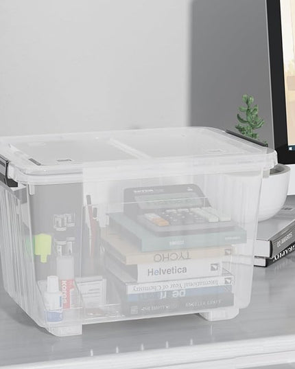 30 Quart 4 Pack Plastic Storage Bins with Latching Lids and Wheels, Clear Latch Box Container