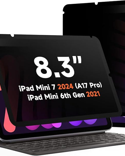 360° Privacy Screen Protector for iPad Mini 6 8.3 2021/ Mini 7 2024 (A17 Pro), Anti Glare Blue Light 4 Way Anti Spy Screen Filter, Magicsuction Protector for 8.3” iPad (Landscape+Portrait Privacy)