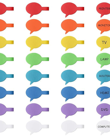 Trilancer Cord Labels Cable Label, Multicolored Handwriting Cord Tags - Speech Bubbles Tags for Organizing Wires and Identification, Reusable with Multiple Uses - 32 PCS
