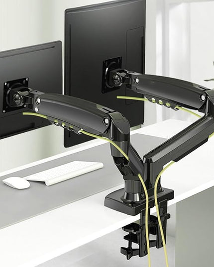 Double Screen Stand, Telescopic Rotating Adjustable 19.8lbs Per Arm Dual Monitor Desk Mount with Vertical Flip 360 Rotation, for 17 to 27 Inch Screen