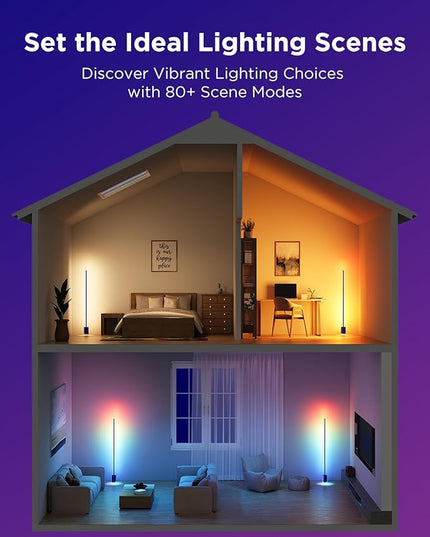 Govee Floor Lamp 2 with Matter, RGBIC, Warm Cool White LED, Alexa Compatible, 1725lm, Music Sync, Scene Modes, Smart Floor Lamp for Living Room, Bedroom, Blue(1 Pack)