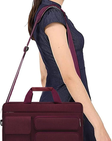 MOSISO Laptop Shoulder Bag 15.6 inch, 15-15.6 inch Computer Bag Compatible with MacBook Pro 16 inch, HP, Dell, Lenovo, Notebook with 2 Raised&1 Flapover&1 Horizontal Pocket&Handle&Belt, Wine Red