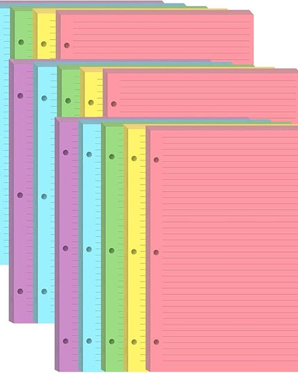 (3-Pack) Colorful 3 Hole Lined Paper - 300 Sheets/600 Pages Loose Leaf Paper Line Refills, Per Color 60 Sheets, 8.5" x 11"