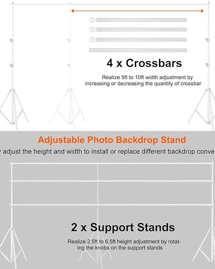 iMounTEK Backdrop Stand Photo Video Studio, 10Ft Wide Adjustable Backdrop Stand, Background Support System Kit with Clamps Carry Bag for Photography/Wedding/Party Decoration(White)