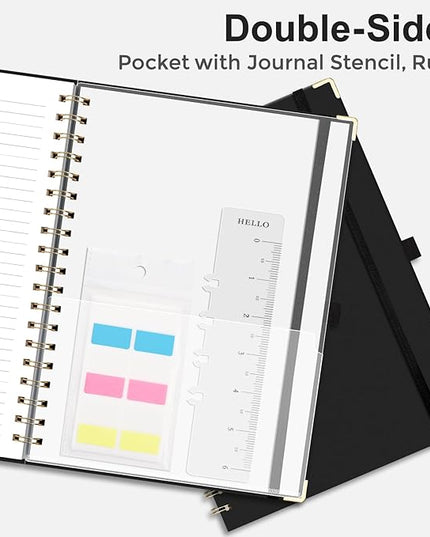 EMSHOI Meeting Notebook for Work - B5 Half Meeting Half Note Planner, 100 Pages, 100GSM Thick Paper, Hardcover, Project Organizer for Women Men Office, Business, Note Taking, 8"x10.2" - Black