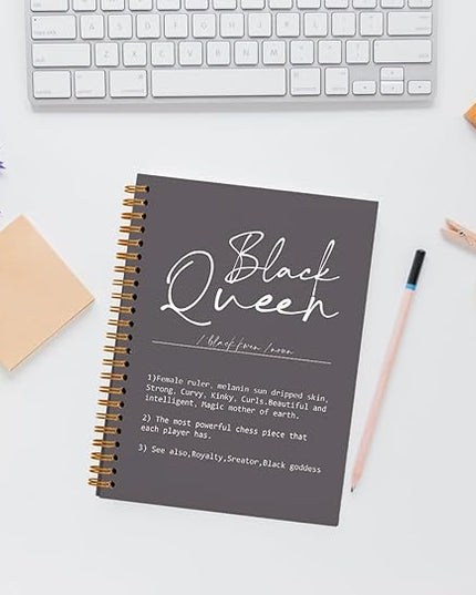 QUICQOD Black Queen Definition Notebooks,Journaling Notebook Gifts for Women Black Teacher Friend,Inspirational Positive Hardcover Spiral Notebook 5.5x8.3(Gray)