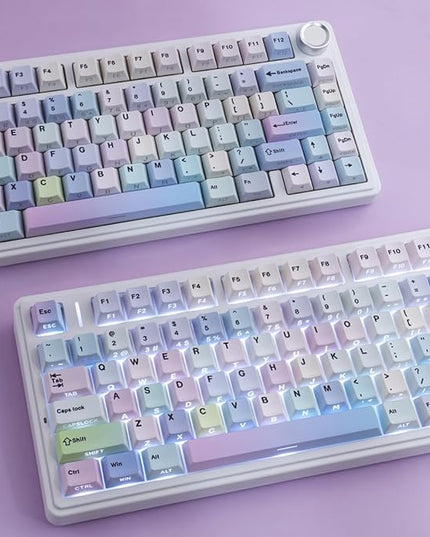 Sunzit Dreamy Purple Keycaps,132 Keys PBT Custom Side Print Keycaps,Cherry Profile Dye Sub Keycap Set,Cute Shine Through Keyboard Key caps for Mechanical Keyboards