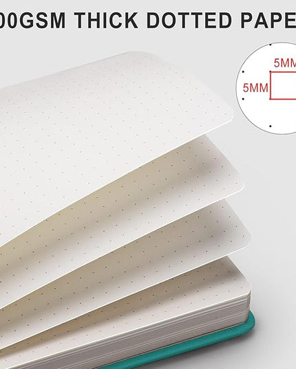 AHGXG Bullet Dotted Journal - 320 Numbered Pages Dot Grid Notebook A5 Thick Journal, 100gsm Thick Dotted Paper, Leather Hardcover,Inner Pocket, 5.75'' × 8.38'' - Cyan