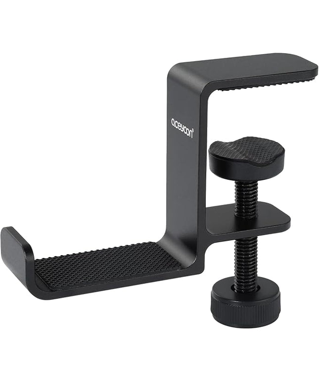 aceyoon Under Desk Headphone Hanger, Aluminum Headphone Stand,Headset Holder Space-Saving for Bag/Backpack/GamingHeadphone, Black