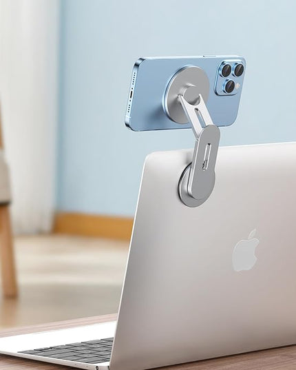 Magnetic Phone Holder for Laptop for MagSafe for iPhone 17/16/15/14/13/12 & All Phones, 180°Adjustable Phone Side Mount for Computer Monitor for Tesla, Desktop Cell Phone Bracket, Gray