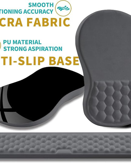 Hokafenle 2 in 1 Ergonomic Mouse Pad Wrist Support & Wrist Rest for Computer Keyboard Set, with Relieve Carpal Tunnel Pain Massage Bulge and Full Memory Gel Design (2In1 Set, Dark Gray)