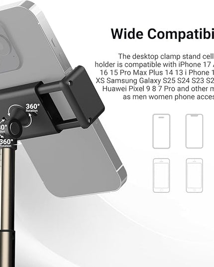 NEEWER Entry Level Version Phone Stand for Desk & Bed, 360° Adjustable Office Table Bedside Overhead Cell Phone Holder Mount Compatible with iPhone Samsung Android for Video Recording Filming, X6