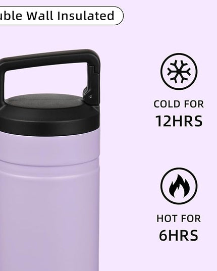 BJPKPK Insulated Water Bottle with 2 Lids,20 oz Double Wall Stainless Steel Vacuum Tumbler Travel Coffee Mug,Wide Mouth Thermal Cup,Purple