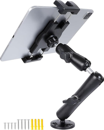 FPN Dashboard Mount Tablet Holder for Truck, Heavy Duty Drill Base with Aluminum Arm Tablet Mount for Car, Wall, Boat, Desk, Compatible with iPad Pro Air Mini, 4.7-12.9″ Tablets and Phones (PTM-28)