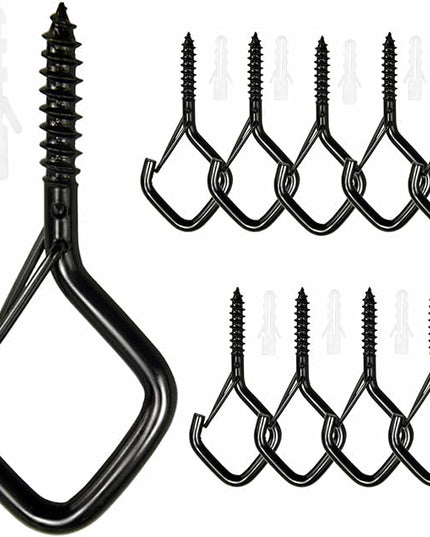 Sexoeie 10PCS Eye Screw Hooks for Hanging Heavy Duty with Safety Buckle.Metal Ceiling Hooks for Hanging Plants,Cup,Wind Chime,Bird Feeders,String Lights at Indoor&Outdoor,2.36 Inches Black