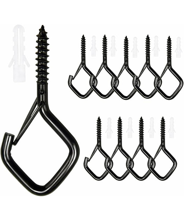 Sexoeie 10PCS Eye Screw Hooks for Hanging Heavy Duty with Safety Buckle.Metal Ceiling Hooks for Hanging Plants,Cup,Wind Chime,Bird Feeders,String Lights at Indoor&Outdoor,2.36 Inches Black