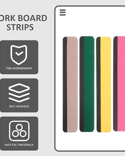 Magnetic Felt Bulletin Board Strip Set 4 Colors Yellow Pink Green Gray Pin Memo Wall Board for Office Classroom Home Organization