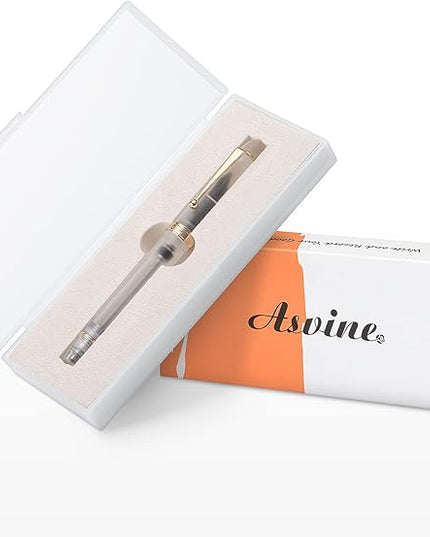 Asvine V126 Vacuum Filling Fountain Pen Extra Fine Nib, Frosted Transparent Clear Acrylic, Large-Capacity with Gift Case
