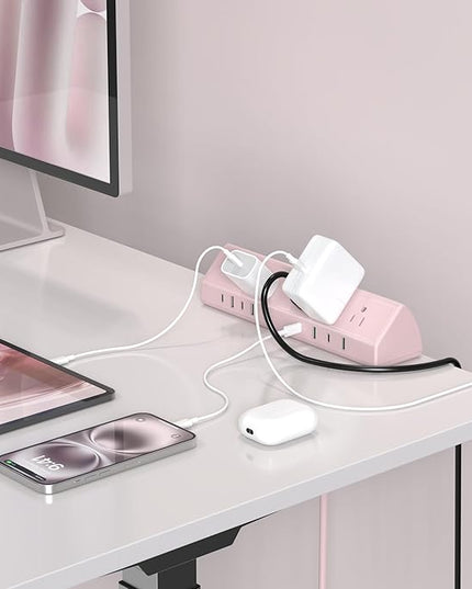 Jgstkcity Desk Clamp Power Strip, 45W Fast Charging Station,4 USB-C, 4 USB-A,1200J Surge Protector,ETL Listed,1875W Extension Cord,Multiple Outlets for Home, Office (Pink, 6 FT Cable)