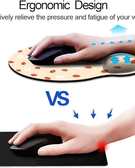 Ergo Comfort Gel Wrist Rest Mouse Pad-Ergonomic Office Mousepad with Wrist Support-Non-Slip, Design Desk Accessories Mat for Home&Game Decor Girly Strawberry