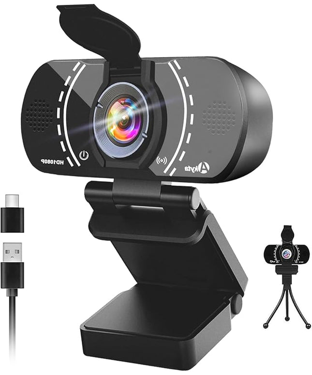Akyta 1080P Web Camera for Laptop, Webcam with Microphone/Privacy Cover/Stand/Adapter/Plug and Play & Wide Angle 110°, USB Webcam for Desktop Computer PC Mac Video Calling/Zoom Conferenc