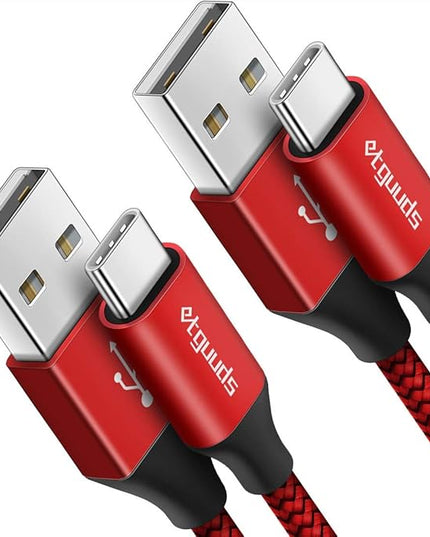 etguuds USB A to USB C Cable 4ft, 2-Pack, 3A Fast Charging Type C Charger Cord for iPhone 17 16 15 Pro Max 16e 17 Air, Samsung Galaxy S25 S24 S23 S22 S21 S20 A17 A16 A56 A55 Flip Fold, Red