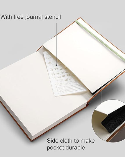 AHGXG Bullet Dotted Journal - 320 Pages Dot Grid Notebook B5 Large Journal, 100gsm Thick Dotted Paper, Leather Softcover, with Journal Stencils, Inner Pocket, 7.6'' X 10'' - LightGreen