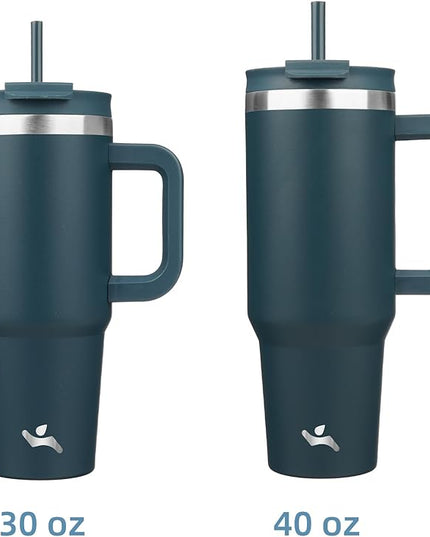 40 oz Tumbler with Handle and 2 Straws,2 in 1 Lid Insulated Water Bottle Stainless Steel Travel Coffee Mug,Navy blue