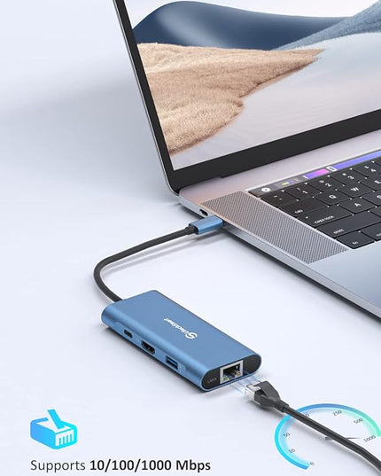 UtechSmart USB C Hub, Ethernet Multiport Adapter 6 in 1 USB C to HDMI Dock Compatible for MacBook Pro/Air, Chromebook, Dell XPS, HP and Type C Devices (Gigabit Ethernet 100W PD 4K HDMI USB 3.0) Blue