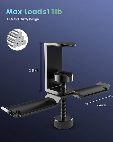 6amLifestyle Dual Rotatable Headphone Stand Hanger Under Desk Clamp Headset Holder Aluminum Load up to 11lb Headset Stand Hanger Compatible with Universal Headphones, Black 6A-13BK