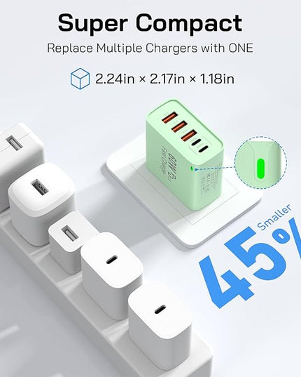 2Pack USB C Fast Charger Block, 60W 5-Port USB C Wall Charger 30W Type C Charging Block, 2USB C+3USB A PPS/PD 3.0 Multiport Charging Cube for iPhone 17 16 15 14 Pro Max,for Galaxy S25 S24 Ultra, i Pad
