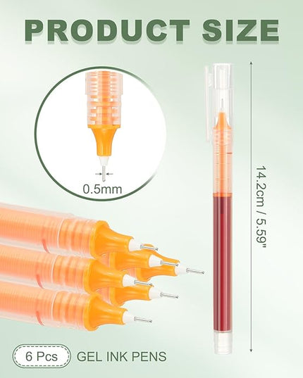 PATIKIL 6Pcs Colored Gel Ink Pens, 0.5mm Extra Fine Point Smooth Writing Japanese Quick Drying Liquid Ink Rollerball Pens for Office Stationery Classroom Teachers, Orange