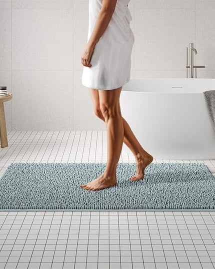 MAYSHINE Round Area Rug Set for Bathroom | Soft Plush Chenille Bath Mat, Water Absorbent Non-Slip Bathroom Rug | Washable Shag Carpet for Shower, Bedroom, or Home Décor | 36"x36" (Round) | Spa Blue