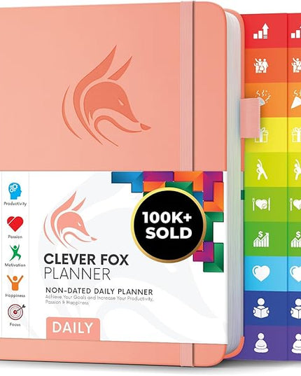 Clever Fox Daily Planner – Undated Planning Notebook with Hourly Schedule & To-Do List – Personal Day Task & Work Organizer, 6 Months (Peach Pink)