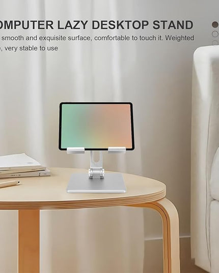 MUELODSIC Folding Aluminum Alloy Tablet Stand and Adjustable Laptop Holder for Desk Use, Portable Foldable Tablet Bracket Compatible with Ipad, Silver Gray Design for Home and Office