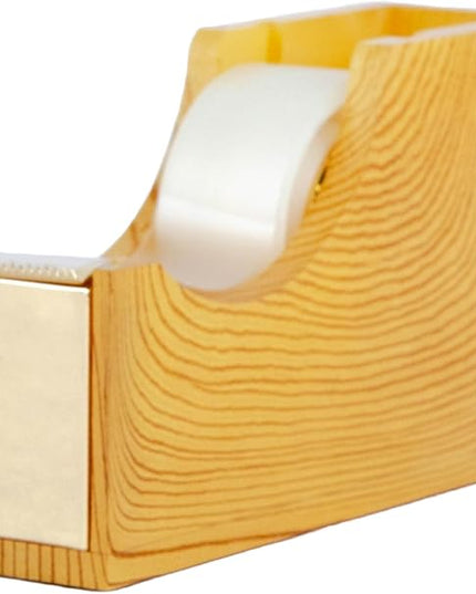 BLU MONACO | Acrylic Tape Dispenser with Woodgrain Surface | Desktop Tape Cutter with Smooth Blade and Non Slip Base | Fits Standard and Large Rolls Desk Accessory