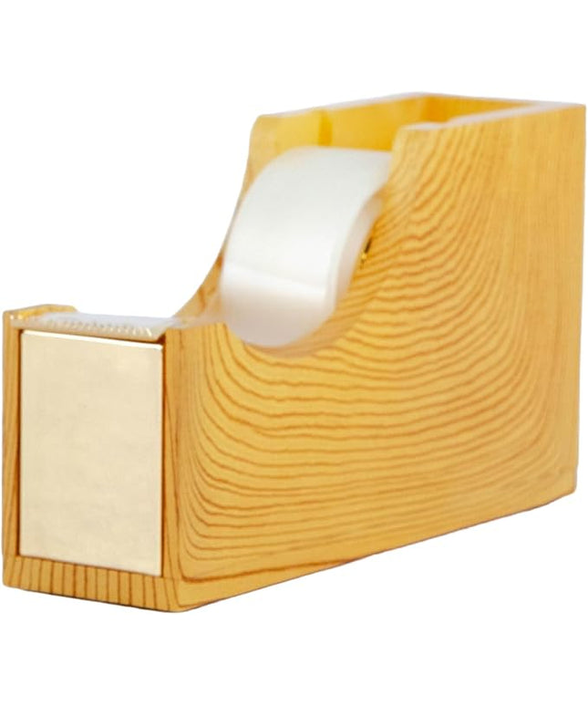 BLU MONACO | Acrylic Tape Dispenser with Woodgrain Surface | Desktop Tape Cutter with Smooth Blade and Non Slip Base | Fits Standard and Large Rolls Desk Accessory